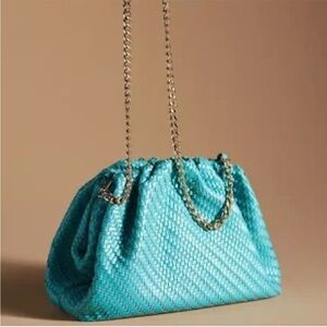 Anthropologie MAEVE turquoise clutch with chain crossbody strap
